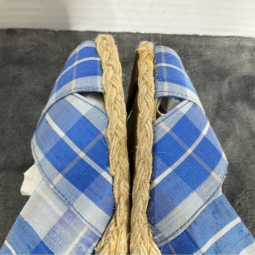 Lauren‎ Ralph Lauren Womens CAMARA Blue Plaid Wedge Slingback Sandals Size 10B